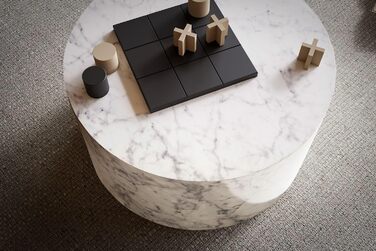 Кавовий столик FineBuy MONOBLOC 60x60x30 см, круглий дизайнерський стіл для вітальні, сучасний білий диванний столик