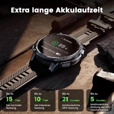 Розумний годинник KOSPET TANK T4C для чоловіків зі світлодіодним підсвічуванням, 1,5-дюймовим AMOLED-дисплеєм, дводіапазонним GPS та компасом, наддовгим часом автономної роботи, цілодобовим відстеженням серцевого ритму та сну, водонепроникністю до 50 м, д