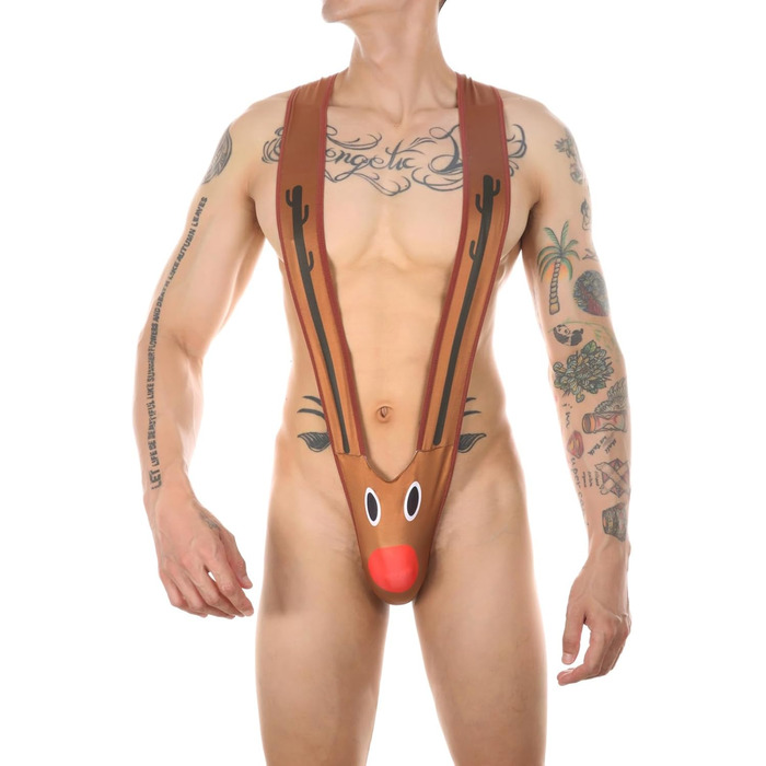 Чоловічий стрінг RSLOVE Borat Style, з новорічним оленем, еластичний, M