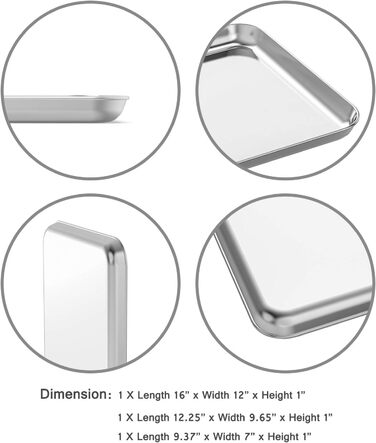 Набір деко для випічки Wildone з 3 шт. , форма для випікання з нержавіючої сталі, 22,9/30,5/40,6 см, нетоксична, міцна та легко чи