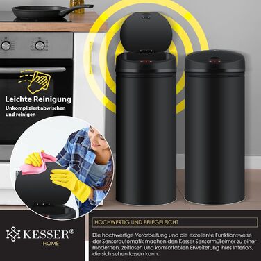Відро для сміття KESSER Sensor Автоматичне Відро для сміття Відро для сміття Нержавіюча сталь 56 літрів ЧОРНИЙ