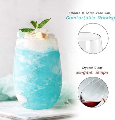 Унцій небиткі пластикові стакани для вина, 450 мл багаторазові надміцні прозорі стакани для пиття, стакани без ніжки для шампанськ