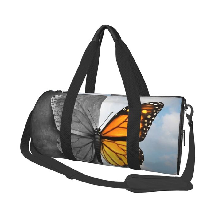 Спортивна сумка, дорожня сумка, з вишуканим принтом метеликів, сумка для подорожей та на ніч, чорна, універсальний розмір