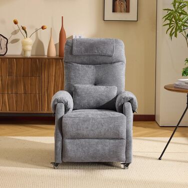 Крісло Bonnlo Recliner, електричне масажне крісло з функцією відкидання, крісло для телевізора, 2-точковий масаж та функція підігріву, порти USB-C та USB-A, 1 бічна кишеня (тканина шеніл, темно-сірий)