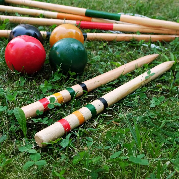 Набір для крокету Carromco на 4 гравці для дорослих, дерев&39яний набір для крокету для дітей, гра на свіжому повітрі Basic-XM, 4 гравці, дерев&39яна гра в крокет
