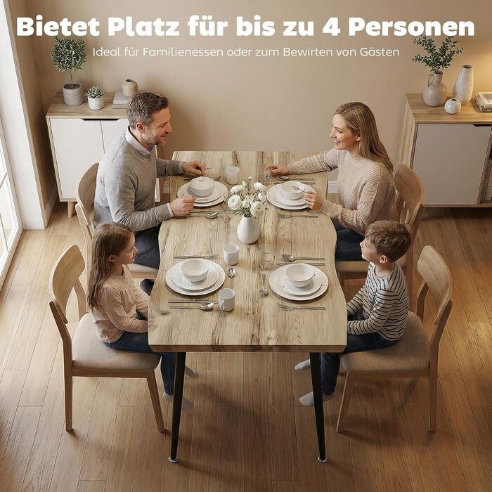 Обідній стіл HOMCOM, Кухонний стіл для 4 осіб, 110 x 70 см Сучасний обідній стіл у скандинавському стилі зі сталевим каркасом, імітація дерева для кухні, їдальні, дуб