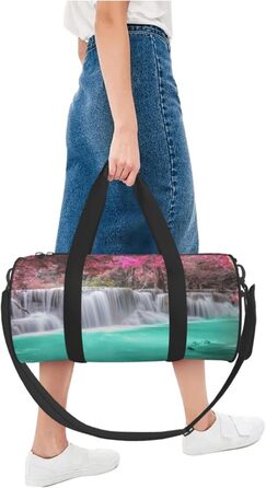 Спортивна сумка для подорожей, малюнок Водоспад, чорна, універсальний розмір