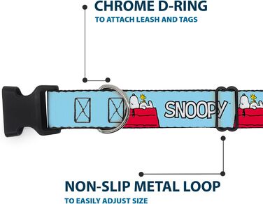 Нашийник для собак Peanuts Snoopy та Вудсток, блакитний, з пластиковою застібкою, ширина 1,3 см, розмір S (17,8-21,6 см)