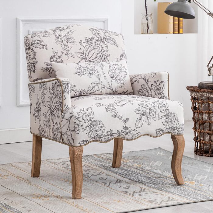 Льняне одномісне крісло-диван для вітальні з дерев&39яними ніжками, ретро-крісло з підлокітником та одним кріслом для балкону (бежевий)