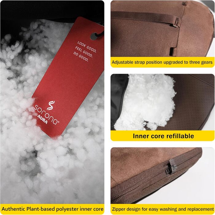 Подушка для шиї автомобіля з натуральної коров&39ячої шкіри, підтримка шиї для підголівника автомобіля, подушка-підтримка з натуральної шкіри, рослинний поліестер, 30x19 см, багаторазова та регульована (чорна, ) Чорна подушка для шиї автомобіля