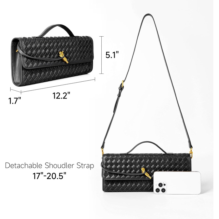 Плетений гаманець для жінок, вечірня сумочка, клатч, плетена шкіра, сумка через плече, офіційна вечірня сумка. Чорна плетена шкіра та замша.