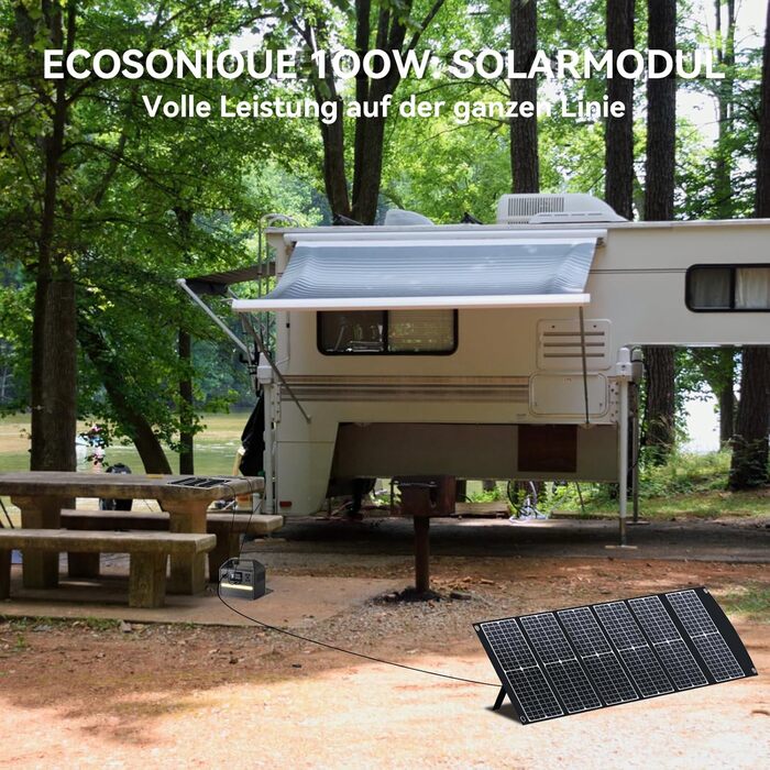 Портативний складаний зарядний пристрій для сонячних панелей Ecosonique потужністю 100 Вт із швидкою зарядкою та USB-C PD3.0, USB-A QC3.0, DC 20 В, легкий, з підставкою для кемпінгу, сонячних генераторів, мобільних телефонів, зовнішніх акумуляторів