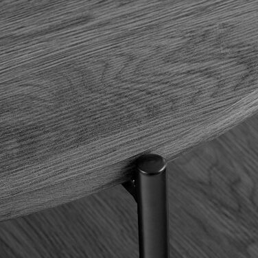 Круглий дерев&39яний журнальний столик CLP Edduma, диванний столик з 2 полицями та місцем для зберігання, невеликий бічний столик з чорним металевим каркасом, колір сірий, розмір Ø 80 см Ø 80 см сірий