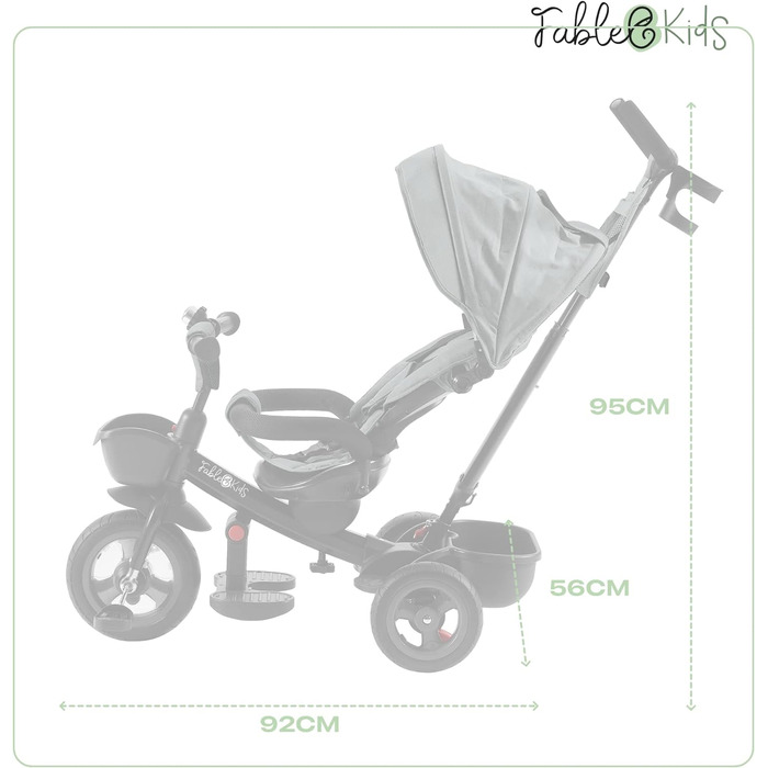 В1 триколісний велосипед Noemi з перекладиною від 18 місяців до 25 кг, передній і задній хід, шини PU, великий вільний хід, кошик,