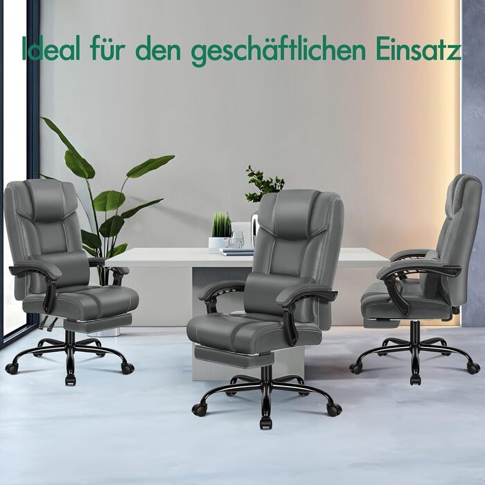 Офісний стілець ALFORDSON, Комп&39ютерний стілець, Робочий стілець зі штучної шкіри, вантажопідйомність 150 кг, спинка 90-135, регульований по висоті ергономічний комп&39ютерний стілець, Grey Boss - Grey