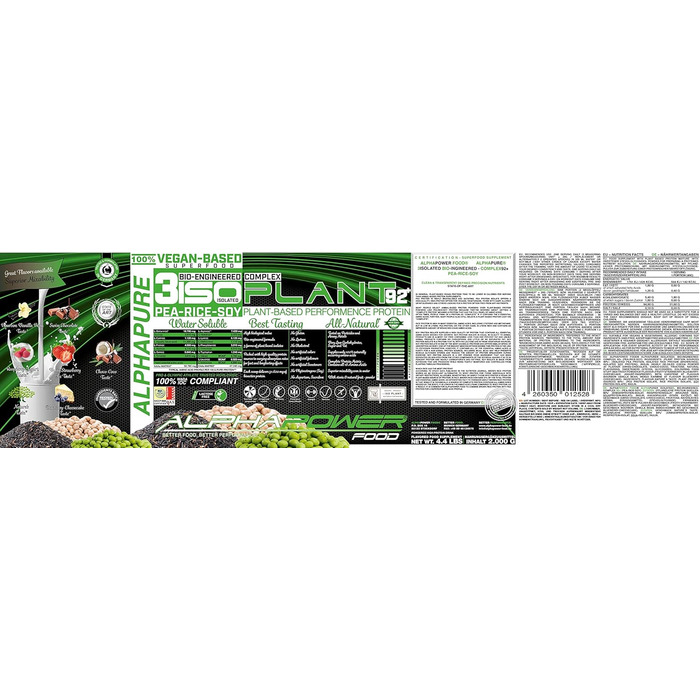 Веганський протеїновий порошок ALPHAPOWER FOOD, натуральний шоколад-кокос, 2 кг