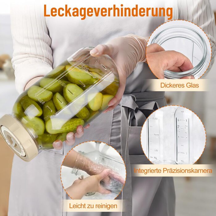 Банки для ферментації, упаковка з 2 шт., місткість 2 л, контейнери для кімчі з гідрозатвором та індикатором дати, банки для ферментації з широким горлом, ідеально підходять для ферментації кімчі, квашеної капусти, закваски, 2 л (з індикатором дати)
