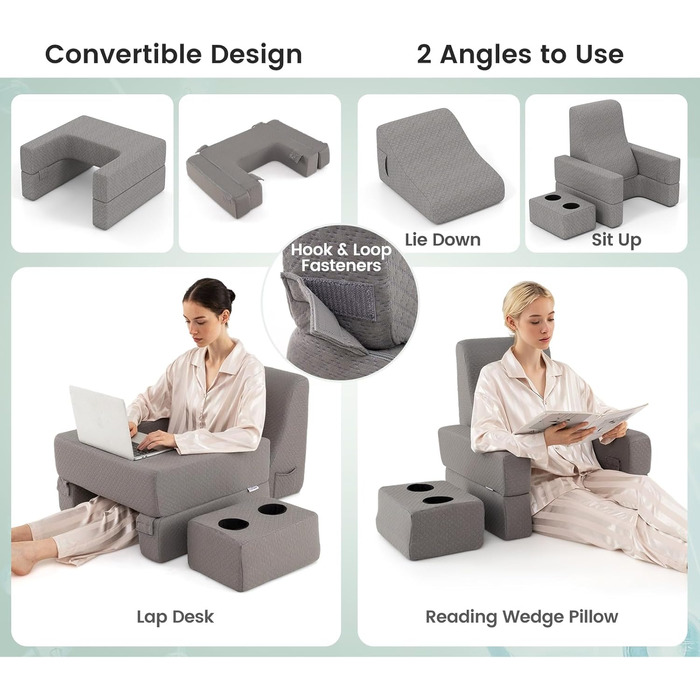 Подушка для читання LIFEZEAL для ліжка та дивана, подушка для книги з підставкою, подушка для спини та сумка для зберігання, письмовий стіл з підлокітниками, ігрова подушка для читання, роботи та гри