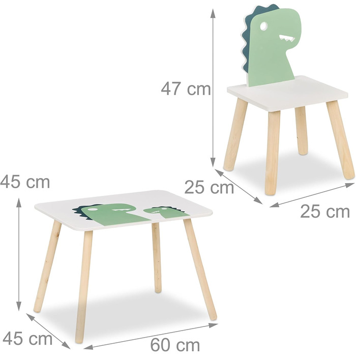 Дитячий комплект сидіння Relaxdays, дизайн динозаврів, дитячий стіл зі стільцем, для дівчаток та хлопчиків, зона відпочинку для дитячих кімнат, білий/зелений