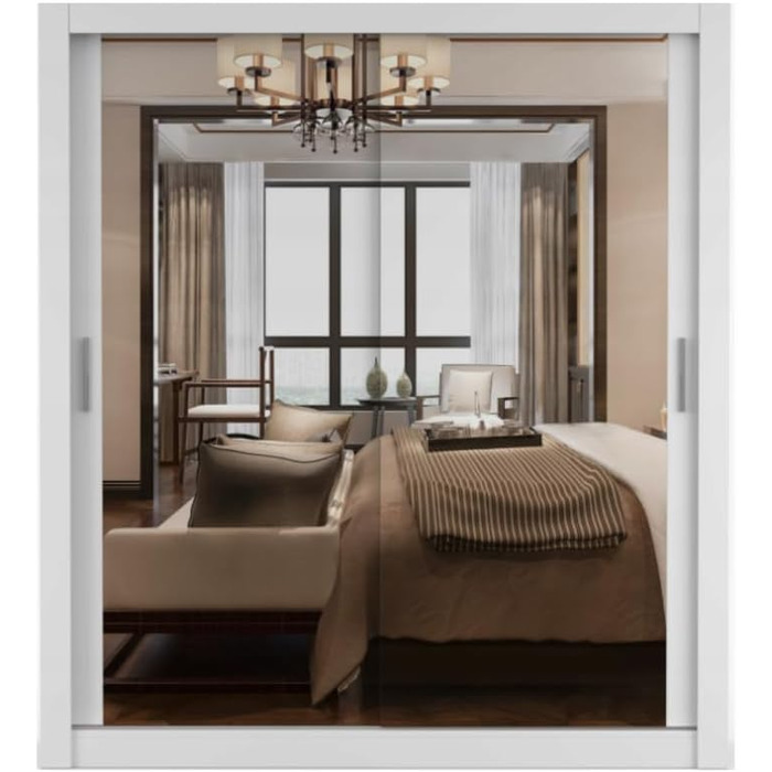 Шафа з дзеркалом - Шафа з розсувними дверима - Шафа для спальні - 64 x 180 x 215 см - Шафа для вітальні - Вішалка для одягу, Шафа з двома дверима, Сучасна 180 см Біла