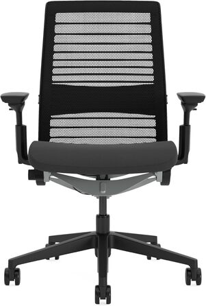 Ергономічне офісне крісло Steelcase Think з поперековою опорою LiveBack, підлокітниками 4D, екологічний дизайн, чорне, один розмір