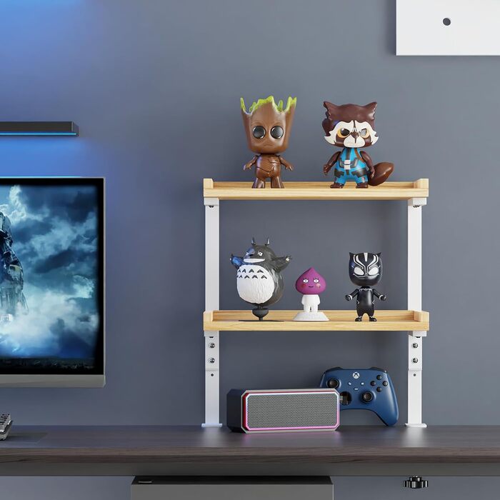 Високоякісна промислова настільна полиця для труб 40 см із 2 ярусами, міцний органайзер для подовження столу, сучасна настільна полиця (біла) з дерева