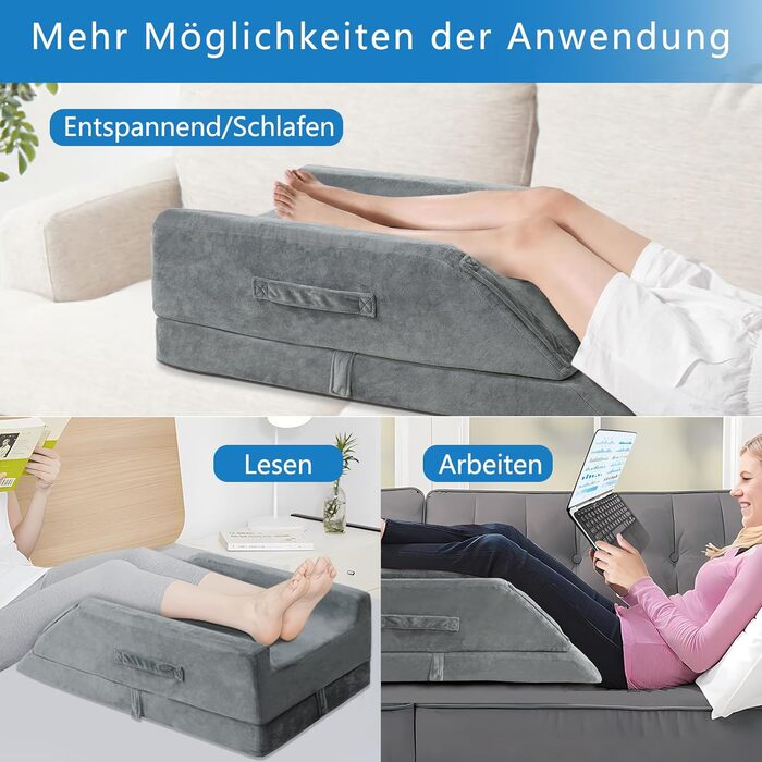 Регульована по висоті подушка для підняття ніг - Ергономічна подушка для підняття ніг - Подушка для колін, подушка для ніг, для лімфодренажу, відпочинку, полегшення стану ніг при варикозному розширенні вен та ішіасі