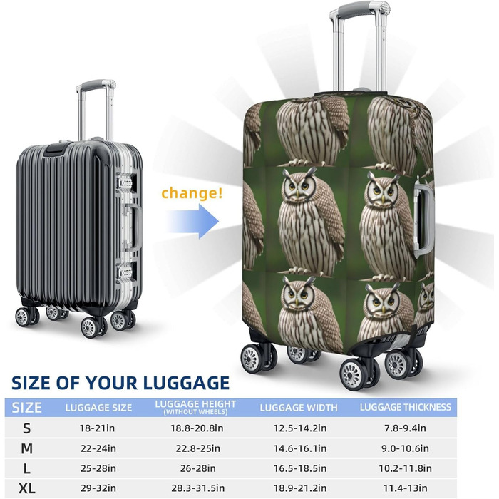 Чохол для валізи Fat Owl, міцний захист, підходить для багажу розміром 45,7 - 81,3 см, Чорний, Великий