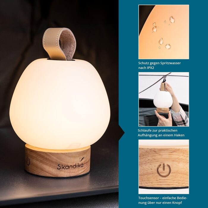 Ліхтар для кемпінгу Skandika Gnista Акумуляторний світлодіодний ліхтар, 180-210 люмен, із зарядним кабелем USB Type-C, 2000 мАг, 3 кольори світла, плавне регулювання яскравості, підвісний Ліхтар для кемпінгу, активного відпочинку на свіжому повітрі та пох