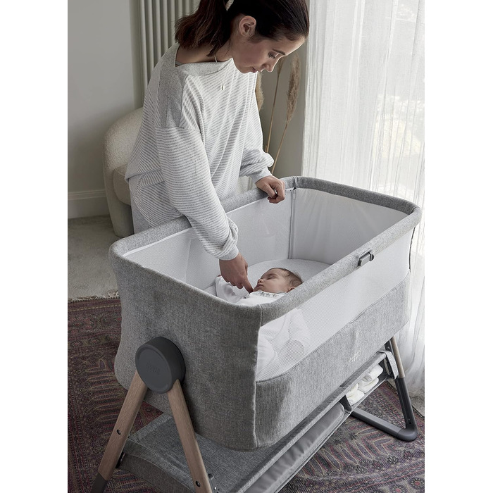 Ліжечко-тумбочка Mamas & Papas Lua, знімний кошик, відкидні боковини, матрац у комплекті, 0-6 місяців, колір сірий
