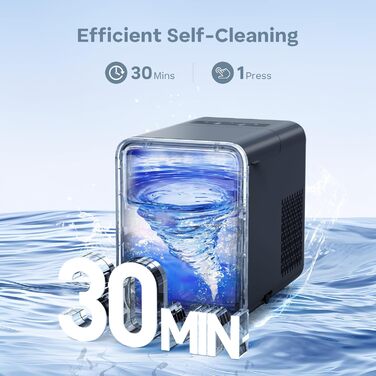 Машина для кубиків льоду OMISOON, машина для кубиків льоду маленька 12 кг/24 години, 9 кубиків за 6 хвилин, самоочисний льодогенератор із совком для льоду та кошиком, 2 розміри кубиків льоду, чорний