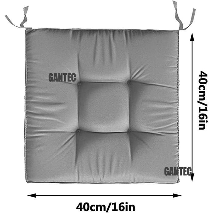 Квадратні подушки для стільців GANTEC 16' для обідніх стільців із зав'язками, товсті накладки на обідні кухонні стільці, подушки для стільців у патіо, подушки для сидінь для домашнього офісу в саду на відкритому повітрі (колір хакі, розмір 2 упаковки) 2 у