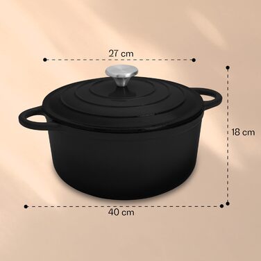 Емальована чавунна каструля, жаровня 5,5 л, герметична жаровня з кришкою для духовки, мала емальована жаровня з кришкою, жаровня д