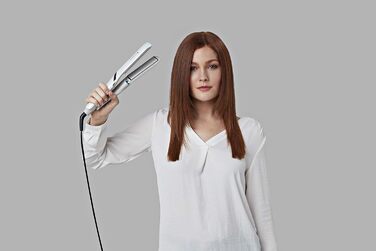 Випрямляч для волосся Remington Hydraluxe Pro S9001 (технологія зволоження Hydracare для захисту від перегріву, керамічне покриття, що утримує вологу), білий