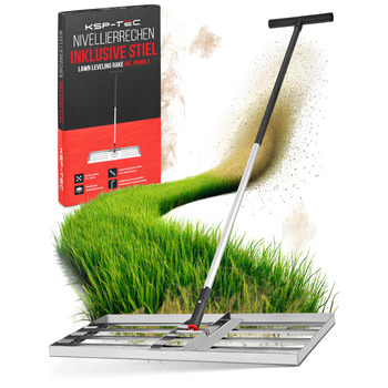 Гребінь для газону з нержавіючої сталі 75x35 см - професійний вирівнювач для газону з ручкою - для розрівнювання, підсипання піском та догляду - ергономічний інструмент для вирівнювання газону, що зберігає спину