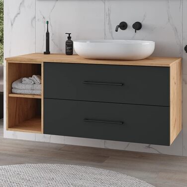 Комплект меблів для ванної кімнати Planetmbel туалетний столик LUX 120 см золотий дуб/антрацит БЕЗ умивальника з тумбою 2 шт. золо