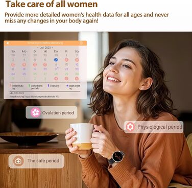 Жіночий круглий смарт-годинник із функцією телефону, фітнес-трекер із сенсорним екраном 1,39 дюйма, монітором серцевого ритму, монітором SpO2, монітором сну, монітором менструального циклу, понад 120 спортивних режимів, крокоміром для iOS та Android (чорн