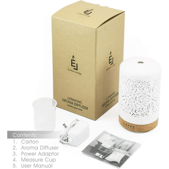 Мл - білий керамічний кімнатний розсіювач ароматичних олій - електрична ароматична лампа, зволожувач повітря, нічна лампа - 7 кольорів світла, таймер, автоматичне вимикання, 100