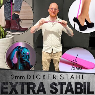 Металевий ріжок для взуття Robfox рожевий I 43 см ДОВГИЙ ТА НАДЗВИЧАЙНО СТІЙКИЙ I Довгий ріжок для взуття з нержавіючої сталі I На