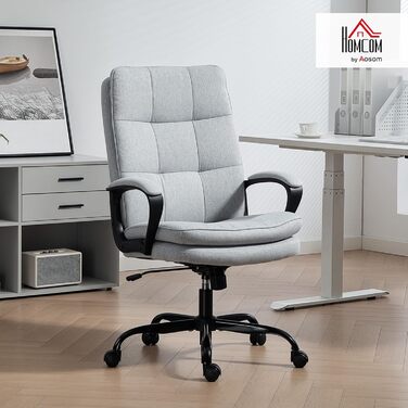 Офісне крісло керівника HOMCOM, тканинне комп&39ютерне крісло з двошаровою оббивкою, висока спинка, безшумні поворотні колеса, підлокітники, регулювання висоти, функція нахилу для домашнього використання, світло-сірий колір