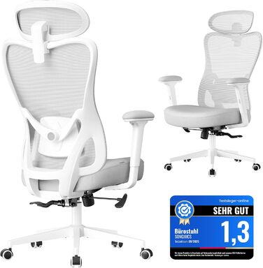 Ергономічне офісне крісло SONGMICS, стілець для роботи, комп&39ютерне крісло, регульований поперековий відділ та підголівник, вантажопідйомність до 150 кг, регульована висота, колір &quotголубий сірий&quot OBN066GD01