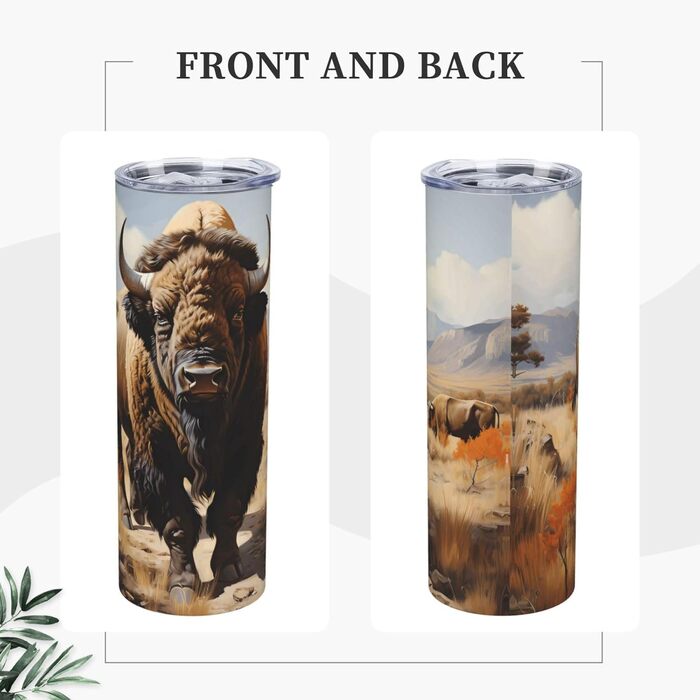 Кухоль з прямою трубочкою, дизайн стадо північноамериканських бізонів, друкований, дорожній кухоль, підходить для кемпінгу, офісу та дому, 590 мл