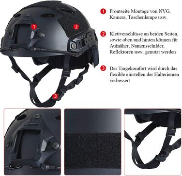 Тактичний шолом LOOGU Fast Airsoft Helmet Ops Core Захисний шолом з накладками та боковими рейками Мотоциклетний шолом для відпочинку на свіжому повітрі Пейнтбол Бойовий шолом Бойовий шолом Top Helmet PJ-Black