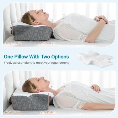 Ортопедична подушка Elviros з піни з ефектом пам&39яті, ергономічна подушка для шиї, подушка для голови для сну на боці, охолоджувальна подушка для підтримки шиї зі знімною наволочкою для сну на спині та животі, колір &quotкосмічний сірий&quot, 64(11,5/13