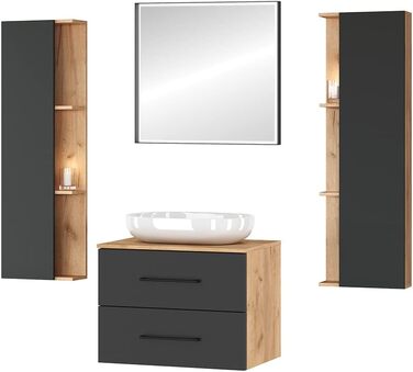 Комплект меблів для ванної кімнати Planetmbel туалетний столик LUX 70 см золотий дуб/антрацит БЕЗ умивальника з тумбою 2 шт. золот