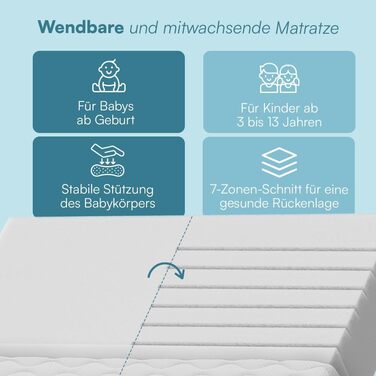 Дитяче ліжко Bellabino Aspy 90x200 см Двоярусне ліжко з матрацом, поручнями та рейковою основою Ліжко середнього класу з драбиною з масиву сосни білого/натурального кольору Дитяче ліжко для хлопчиків та дівчаток з білим матрацом Без шухляд