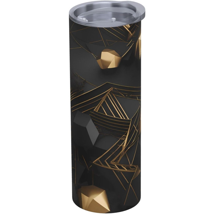 Кухоль з прямою трубочкою, 590 мл, чорно-золотий, картатий, з принтом, дорожній кухоль, підходить для кемпінгу, офісу та дому