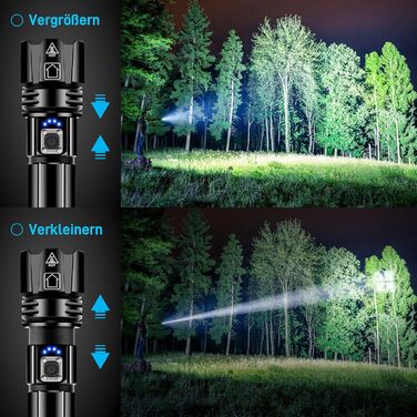 Світлодіодний ліхтарик Glarylight, який перезаряджається, 500 000 люменів, надзвичайно яскравий світлодіодний ліхтарик XHP70.2 із 5 режимами, можливістю масштабування та водонепроникністю IPX7, потужні ліхтарики для кемпінгу, походів, надзвичайних ситуаці