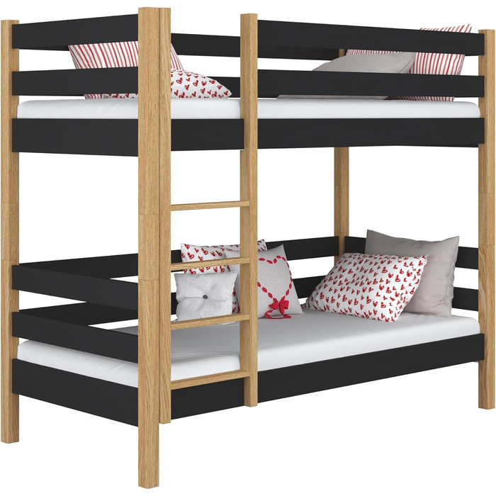 Двоярусне ліжко, дитяче ліжко 120х190 см, для 2 дітей, 2 сторони для складання драбини, 2 окремих спальних місця, закруглені краї,