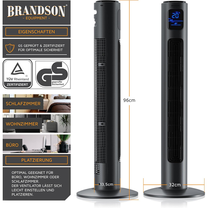 Баштовий вентилятор з дистанційним керуванням 96 см - Переможець 2024 року - Мобільний вентилятор тихий - вентилятор на п'єдесталі